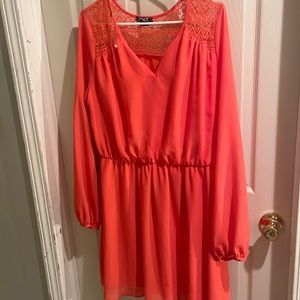 Flowy Coral Dress with Lace Detail